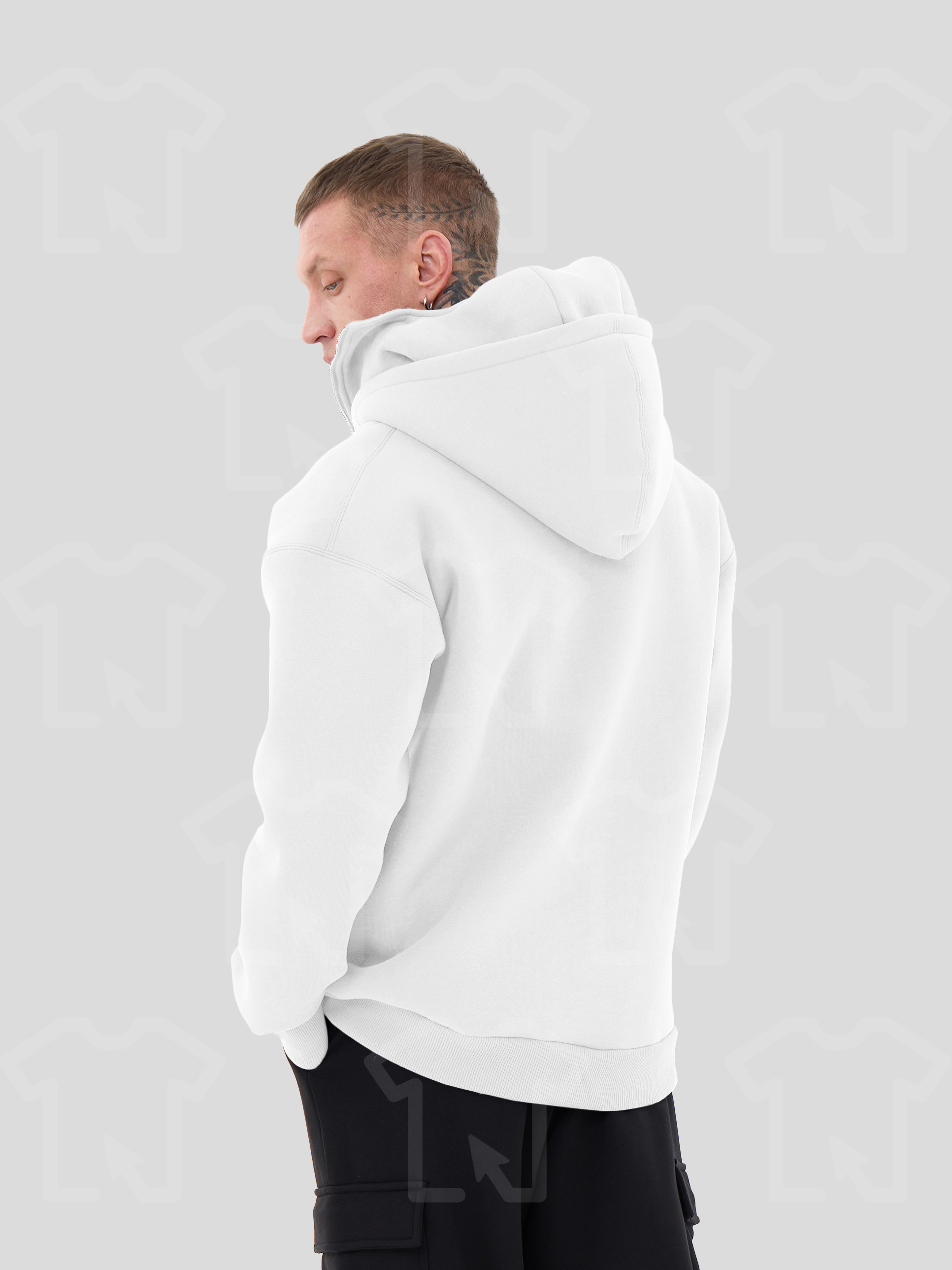 Худи Oversize BALACLAVA ZIP (на молнии) Премиум с начесом, цвет: белый